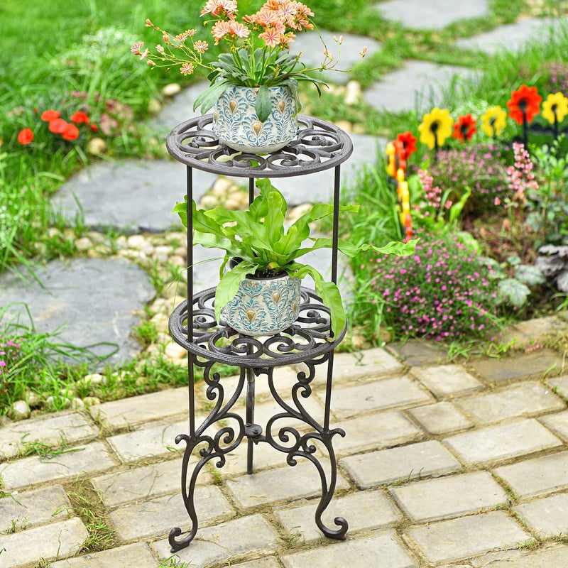 Sungmor Heavy Duty Cast Iron Potted Plant Stand,26-Inch 2 Tiers Metal Planter Rack,Decorative Flower Pot Holder,Vintage & Rustic Style Indoor Outdoor Garden Pots Container Supports - Image 3